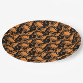オレンジとブラックのクールスカル不気味ハローウィンパーティ ペーパープレート (アングル)