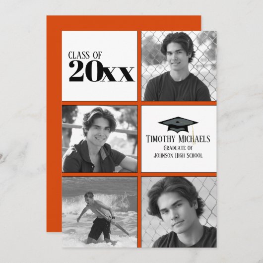 オレンジとブラックのグラード招待状、マット7" x 5" 招待状 (正面/裏面)