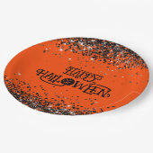 オレンジとブラックのグリッターハッピーハローウィン ペーパープレート (アングル)