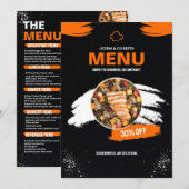オレンジとブラックのシンプルレストランメニュー、レストラン メニュー (正面/裏面)