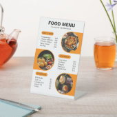 オレンジとブラックのジオメはっきりしたトリックレストランメニュー 台座サイン (インサイチュ)