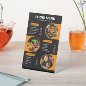 オレンジとブラックのジオメはっきりしたトリックレストランメニュー 台座サイン (インサイチュ)