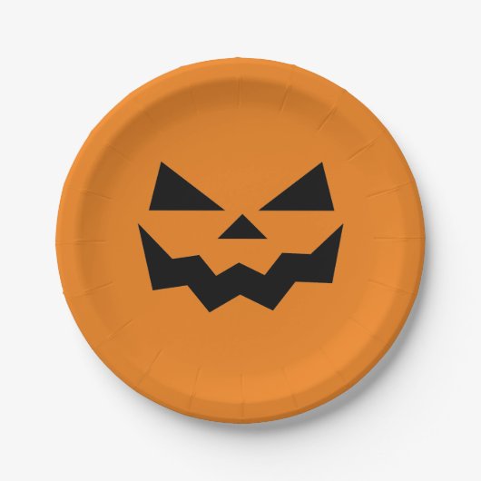 オレンジとブラックのジャック・オ・ランタンのカボチャ顔 ペーパープレート (正面)