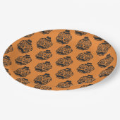 オレンジとブラックのスカルハローウィンパーティ ペーパープレート (アングル)