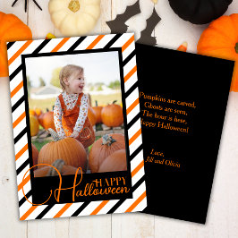 オレンジとブラックのストライプのカスタムフォトハロウィーン シーズンカード