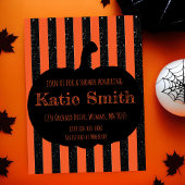 オレンジとブラックのストライプのハロウィーン招待状 招待状