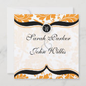 オレンジとブラックのダマスクペイズリーウェディング招待 招待状 (裏面)
