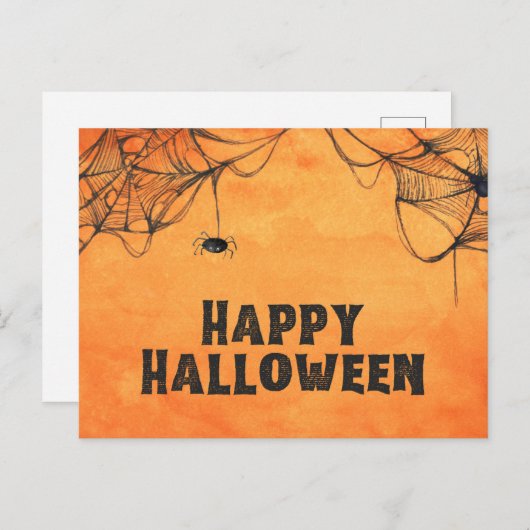 オレンジとブラックのハッピーハローウィン ポストカード (正面/裏面)