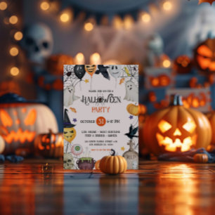 オレンジとブラックのハロウィンパーティー招待状 招待状
