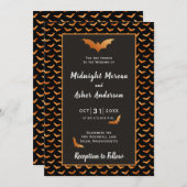 オレンジとブラックのバット ハロウィン ウェディング 招待状 (正面/裏面)