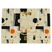 オレンジとブラックのバランスのとれた幾何学的アート抱き枕 ラージペーパーバッグ (正面)