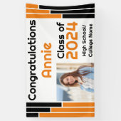 オレンジとブラックのバー1枚の写真卒業 横断幕 (縦)