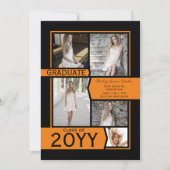 オレンジとブラックのフォトコラージュ卒業クラス 案内状 (正面)