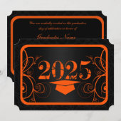 オレンジとブラックのフレーム 卒業 招待状 (正面/裏面)