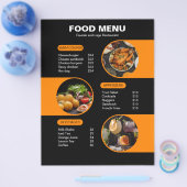 オレンジとブラックのボールド幾何学レストランメニュー チラシ (シングル)