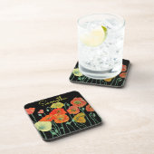 オレンジとブラックのポピーアート 赤 黄色 フラワーレッド コースター (右側)