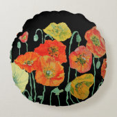 オレンジとブラックのポピー デコ クッション (正面)