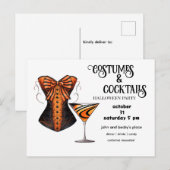 オレンジとブラックのマルティーニとコスチューム&カクテル シーズンポストカード (正面/裏面)