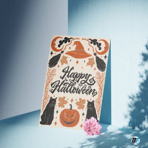 オレンジとブラックのレトロハロウィン ヴィンテージ ポストカード