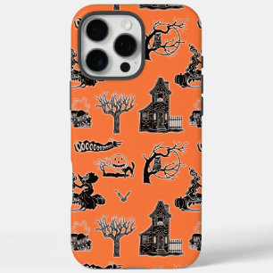 オレンジとブラックのヴィンテージハロウィンパターン iPhone 16 PRO MAXケース