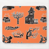 オレンジとブラックのヴィンテージハロウィーンパターン マウスパッド (正面)