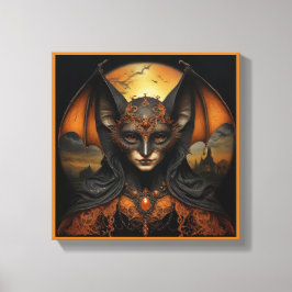 オレンジとブラックの不気味なハロウィーンこうもり キャンバスプリント