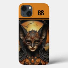 オレンジとブラックの不気味なハロウィーンこうもり iPhone 13ケース