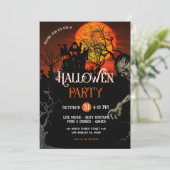 オレンジとブラックの不気味ハローウィンパーティ招待状 招待状 (スタンド正面)
