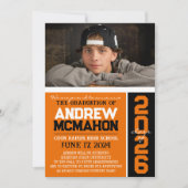 オレンジとブラックの卒業写真の発表 招待状 (正面)