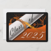 オレンジとブラックの卒業式パーティー 招待状 (正面)