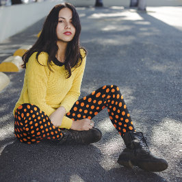 オレンジとブラックの水玉模様パターンハロウィーン レギンス