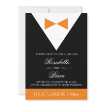 オレンジとブラックの結婚式招待状|秋タキシード
