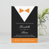 オレンジとブラックの結婚式招待状|秋タキシード 招待状 (スタンド正面)