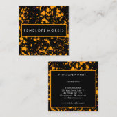 オレンジとブラックの絵を描（ばちゃばちゃ）跳ねる美しいスタイリスト スクエア名刺 (正面/裏面)