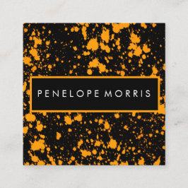 オレンジとブラックの絵を描（ばちゃばちゃ）跳ねる美しいスタイリスト スクエア名刺
