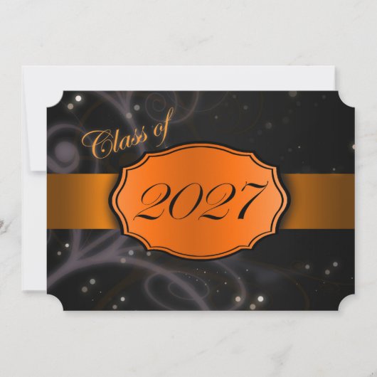 オレンジとブラックの2027卒業式 招待状 (正面)