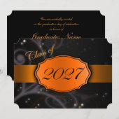 オレンジとブラックの2027卒業式 招待状 (正面/裏面)