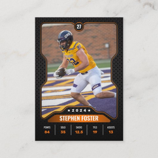 オレンジとブラックサッカーのトレーディングカードプレーヤーの写真 コーリングカード (正面)