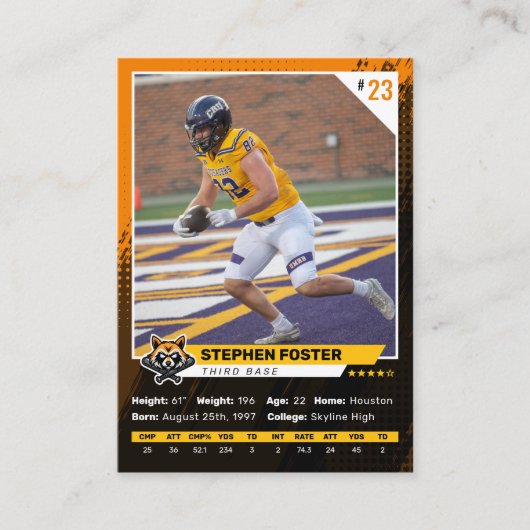 オレンジとブラックサッカーのトレーディングカードプレーヤーの写真 コーリングカード (正面)