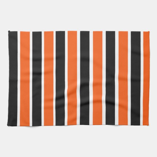 オレンジとブラックストライプの可愛いハロウィーン キッチンタオル (横)