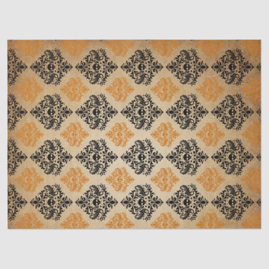 オレンジとブラックダマスクのスカルデコページ 薄葉紙 (正面)