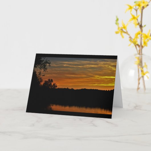 オレンジとブラックハーベストレイクサンセットカード カード (黄色い花)