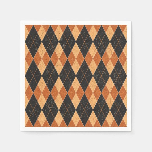 オレンジとブラックハーレクインヴィンテージハロウィーン スタンダードカクテルナプキン (正面)