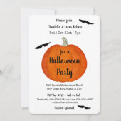 オレンジとブラックパンプキンとこうもりハローウィンパーティ 招待状 (正面)