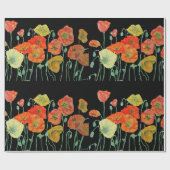 オレンジとブラックポピーの水彩包み紙 ラッピングペーパー (フラット)