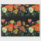 オレンジとブラックポピーの水彩包み紙 ラッピングペーパー (フラット)