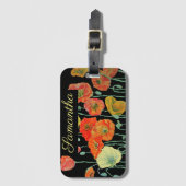 オレンジとブラックポピーフローラオレンジレッド ラゲッジタグ (正面縦)