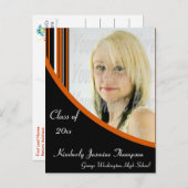オレンジとブラックモダンのストライプ卒業用はがき 案内ポストカード (正面/裏面)