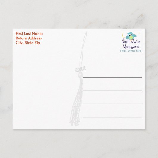 オレンジとブラックモダンのストライプ卒業用はがき 案内ポストカード (裏面)