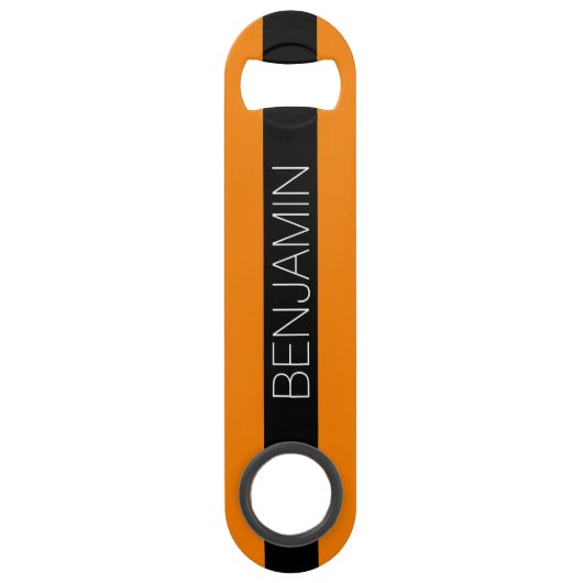 オレンジとブラックラグビーストライプ名前をカスタムする スピード栓抜き (正面)